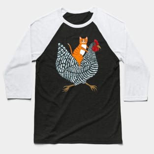 Ginger Cat Chicken Ride Baseball T-Shirt